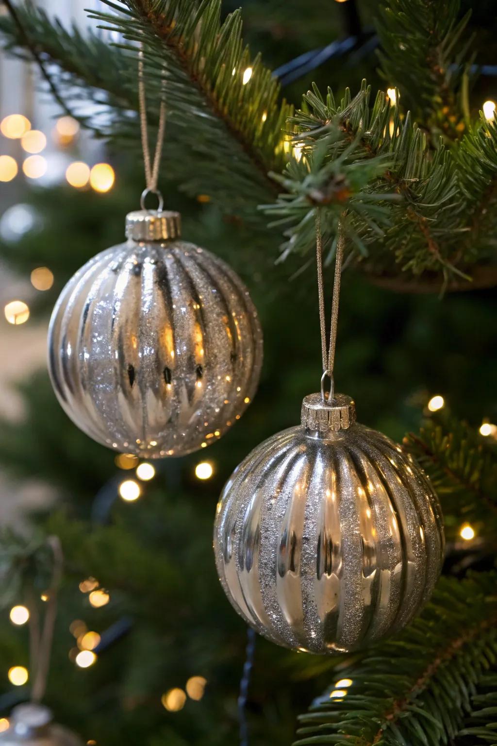 Mercury glass baubles add an antique shimmer.