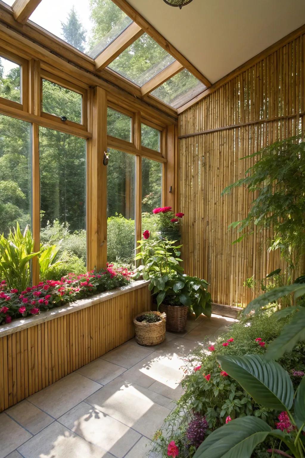 Bamboo panels bring a touch of the tropics indoors.