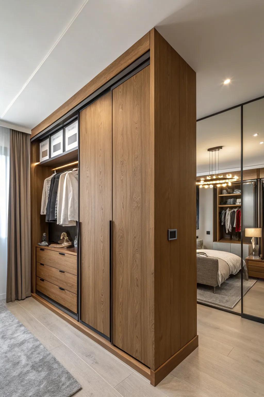 Sliding doors offer space-saving elegance.