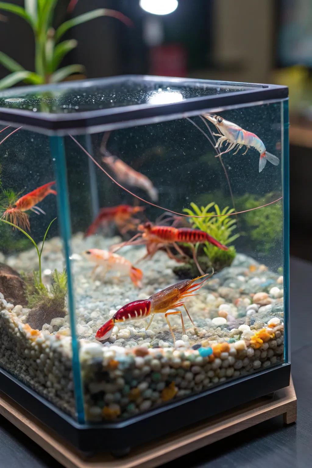 Introduce vibrancy via a kaleidoscopic shrimp colony.