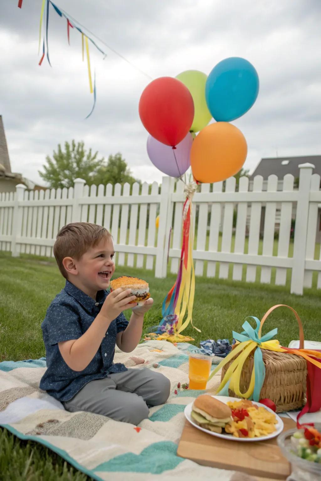 A backyard picnic provides a relaxed and joyful setting.