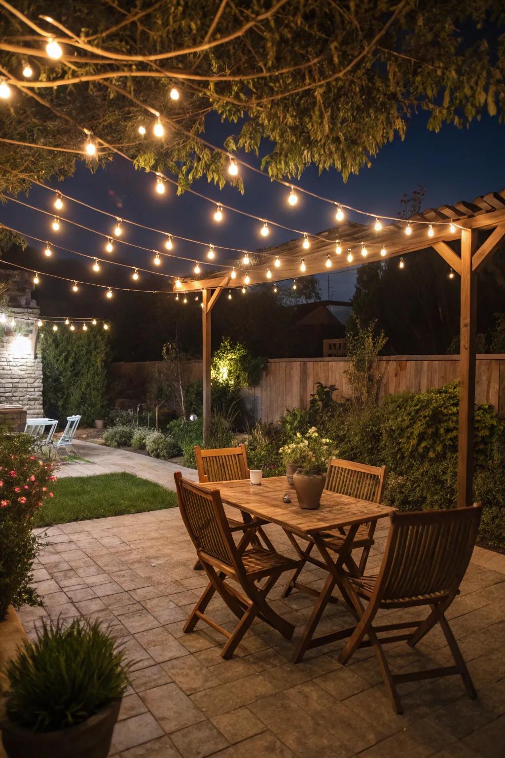 Lighting transforms patios into enchanting nighttime spaces.