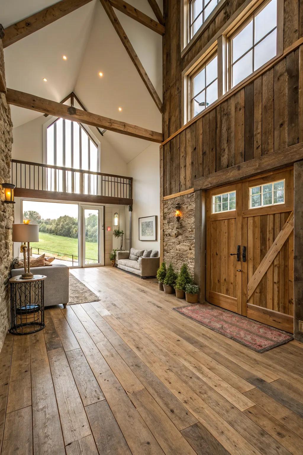 Recovered timber adds warmth and character.