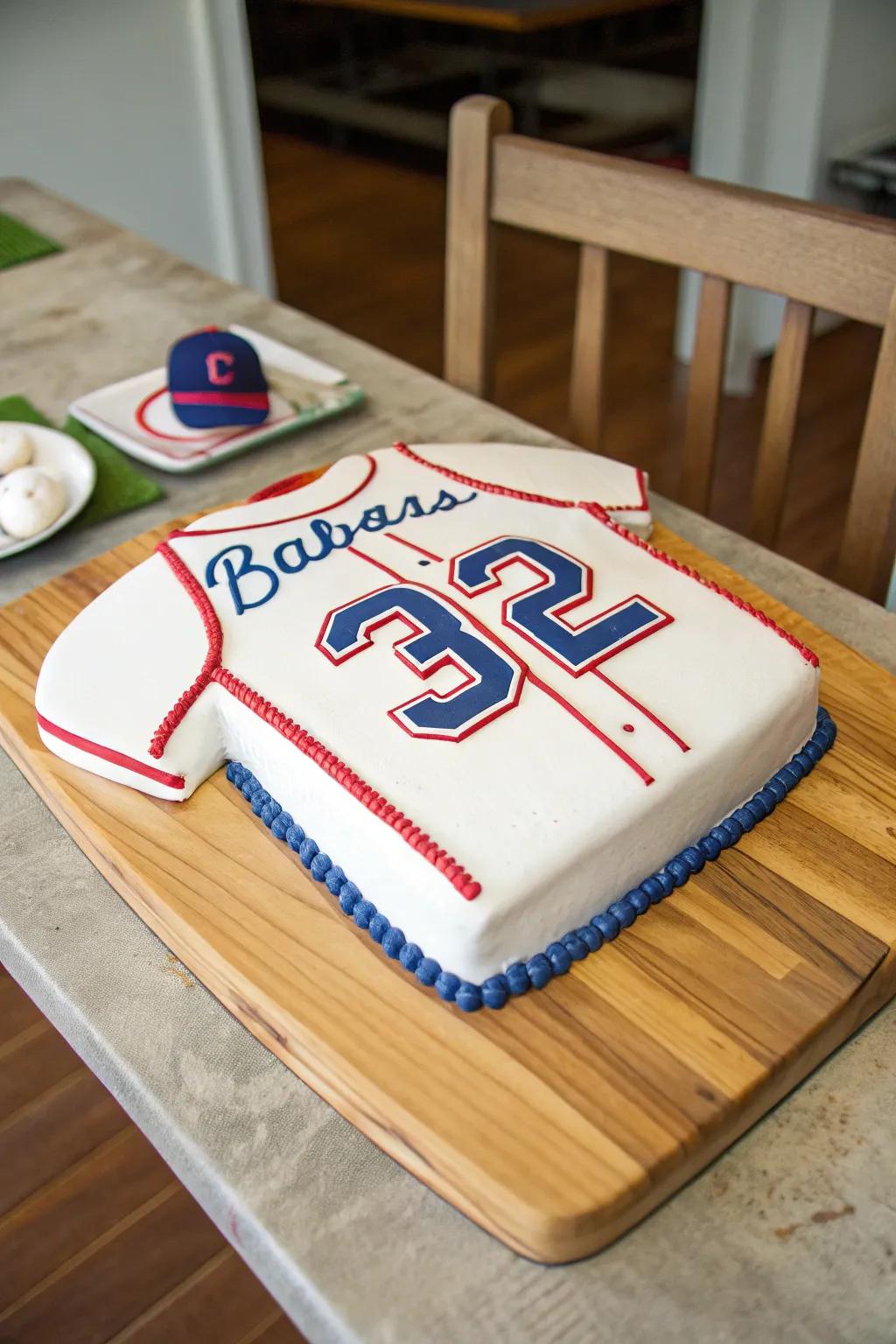 A baseball jersey cake that’s a personalized delight.