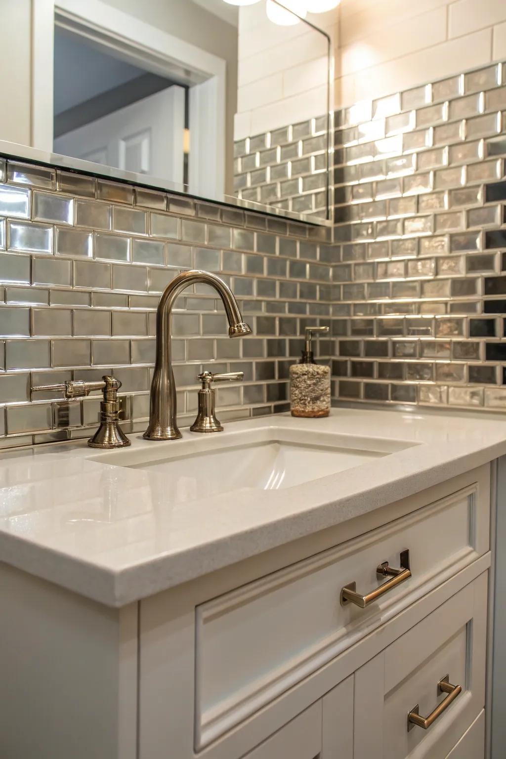 Metallic tiles impart a hint of glamour and sparkle.