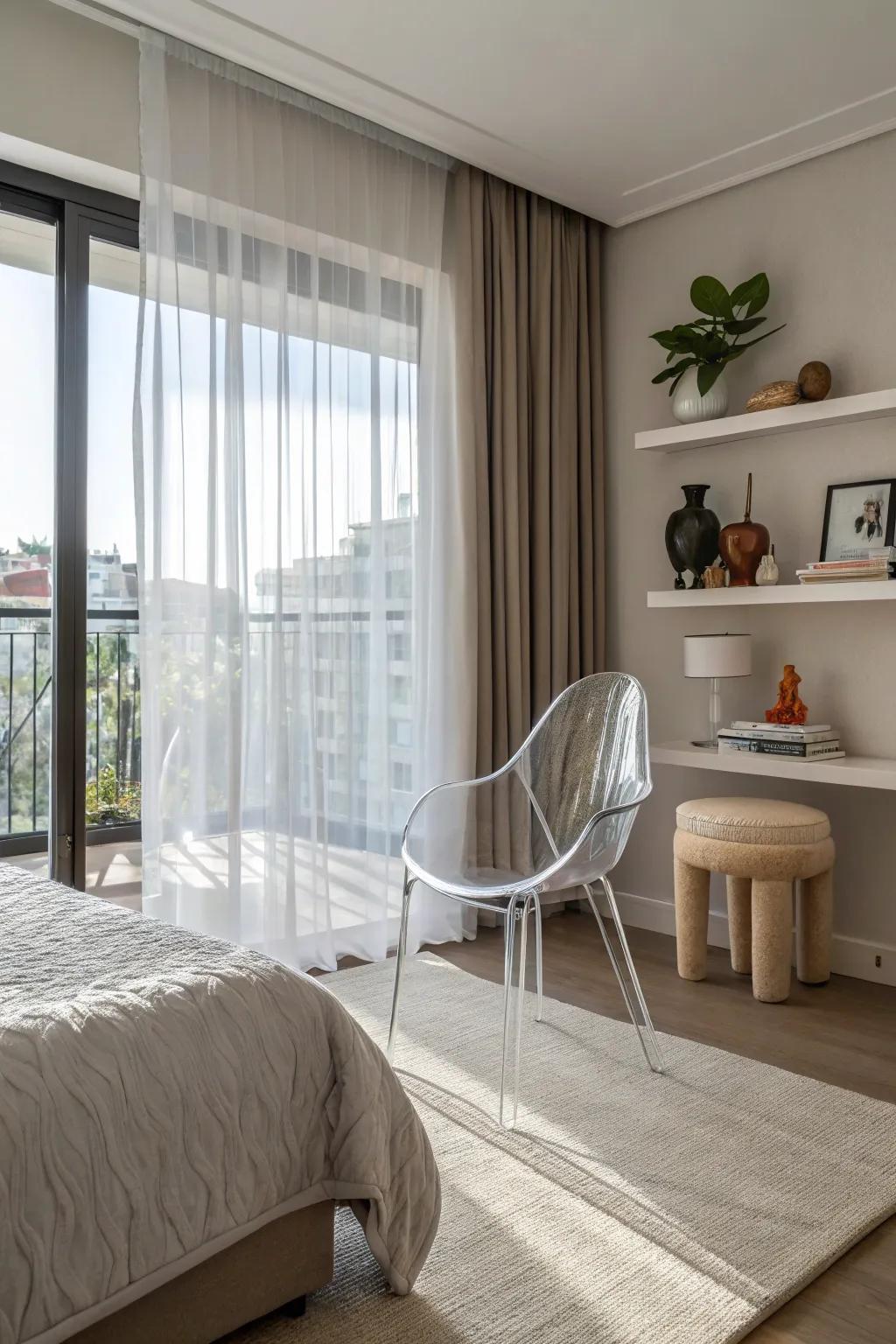 Transparent chairs bring a futuristic and open feel to your space, enhancing the sense of spaciousness.