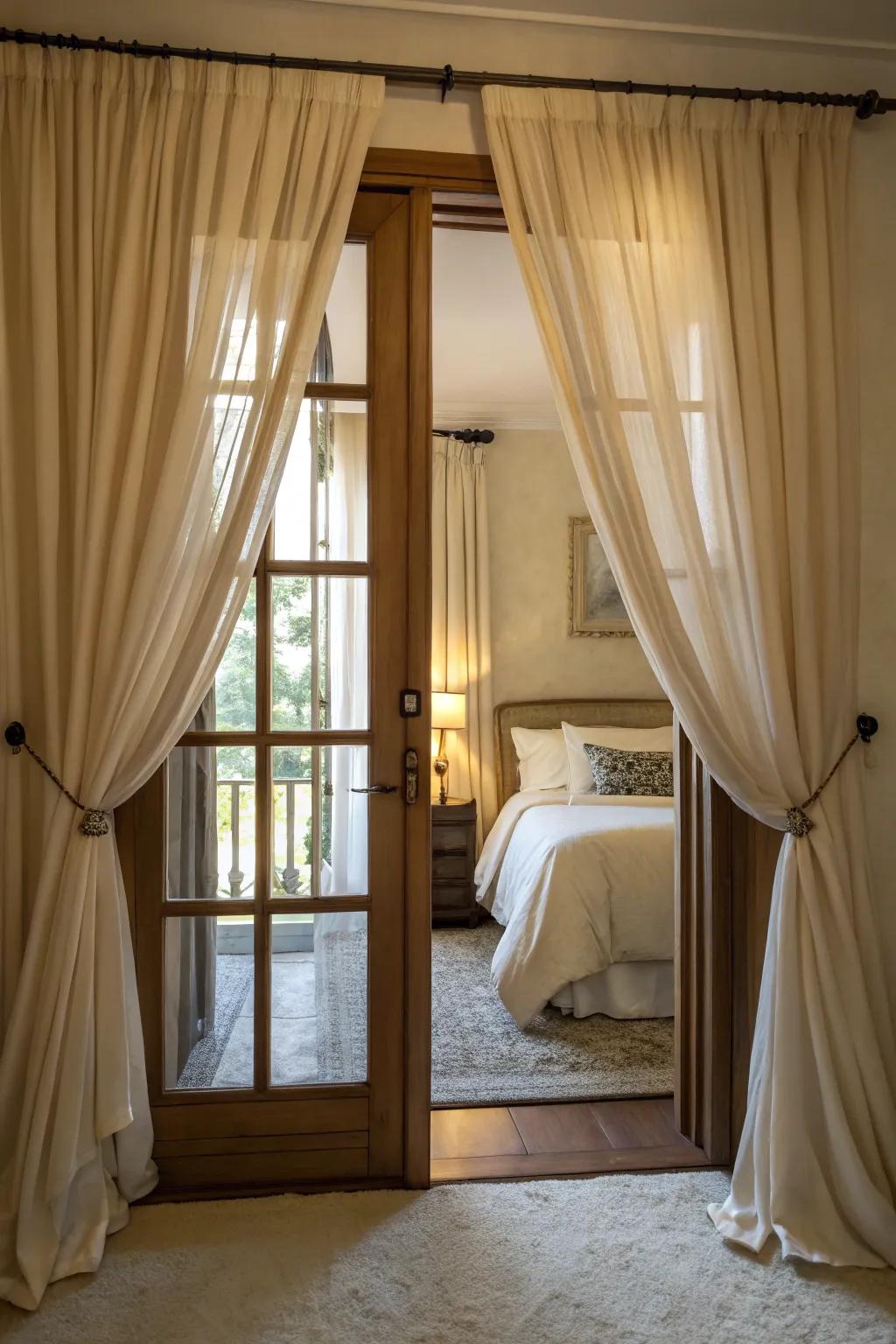 Curtain dividers add elegance and a soft touch to your bedroom entrance.