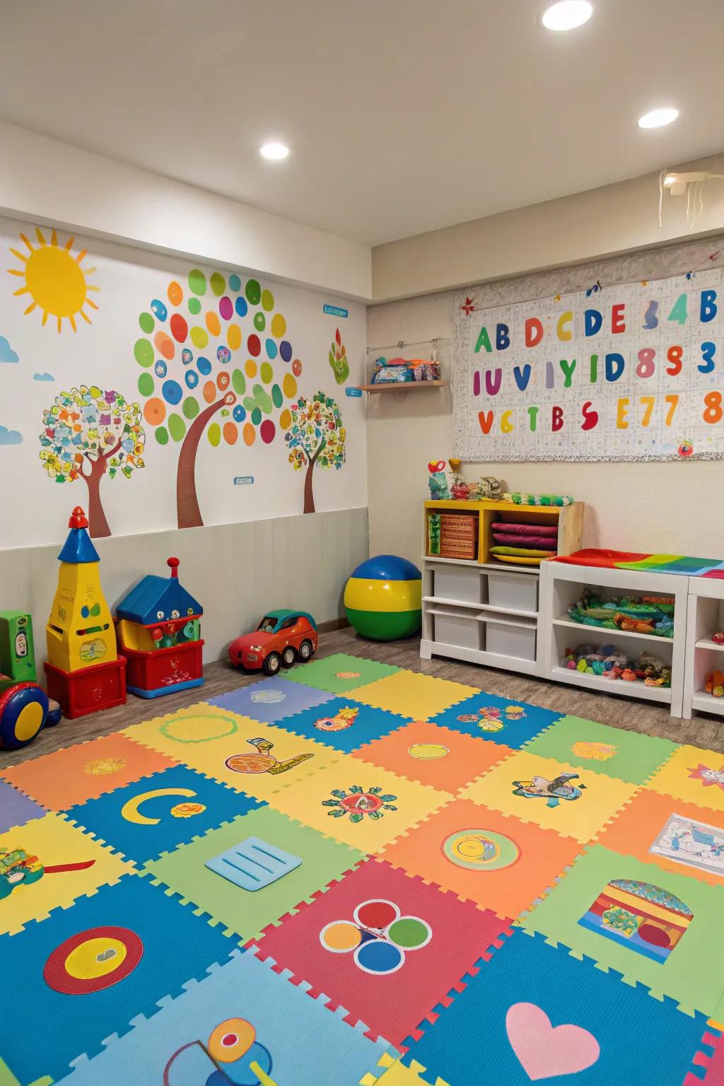 Playful and durable vinyl flooring in a children's playroom