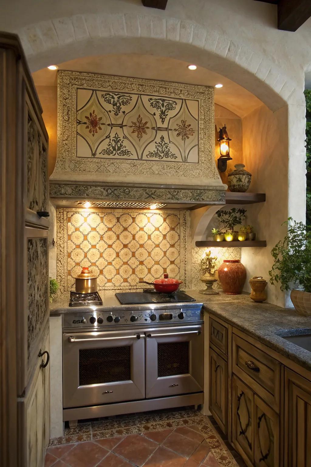 A range alcove adding charm and functionality to the kitchen.