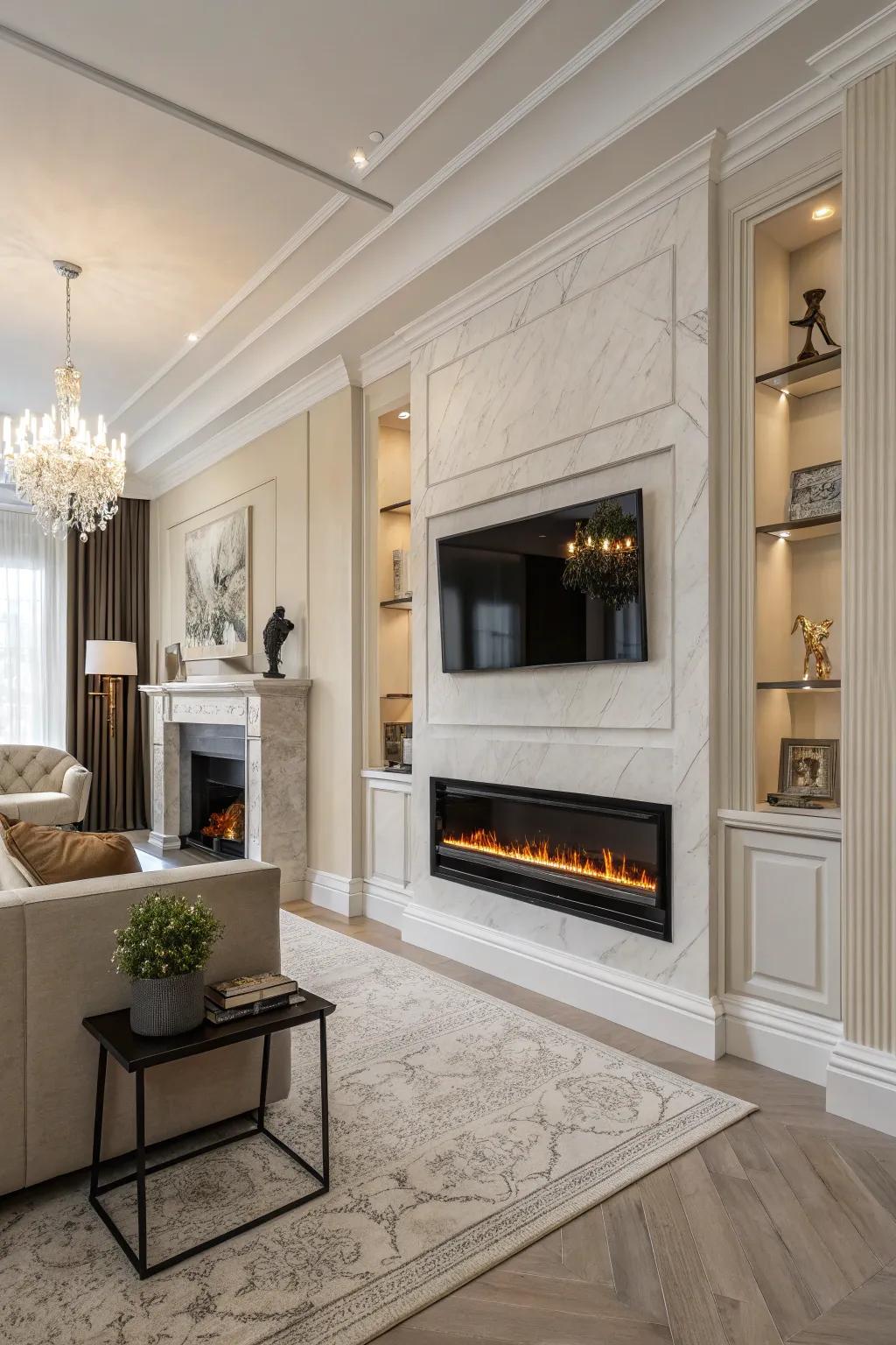 Infuse warmth into your environment with a wall-affixed hearth.