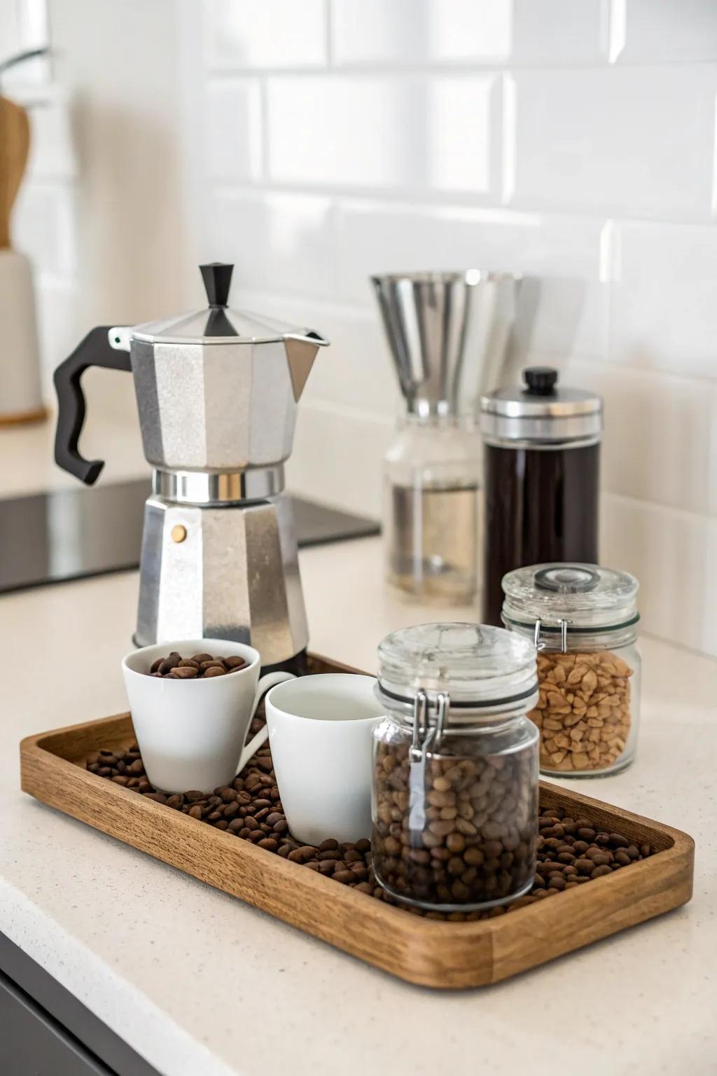 A minimalist design ensures a clean and focused coffee station.