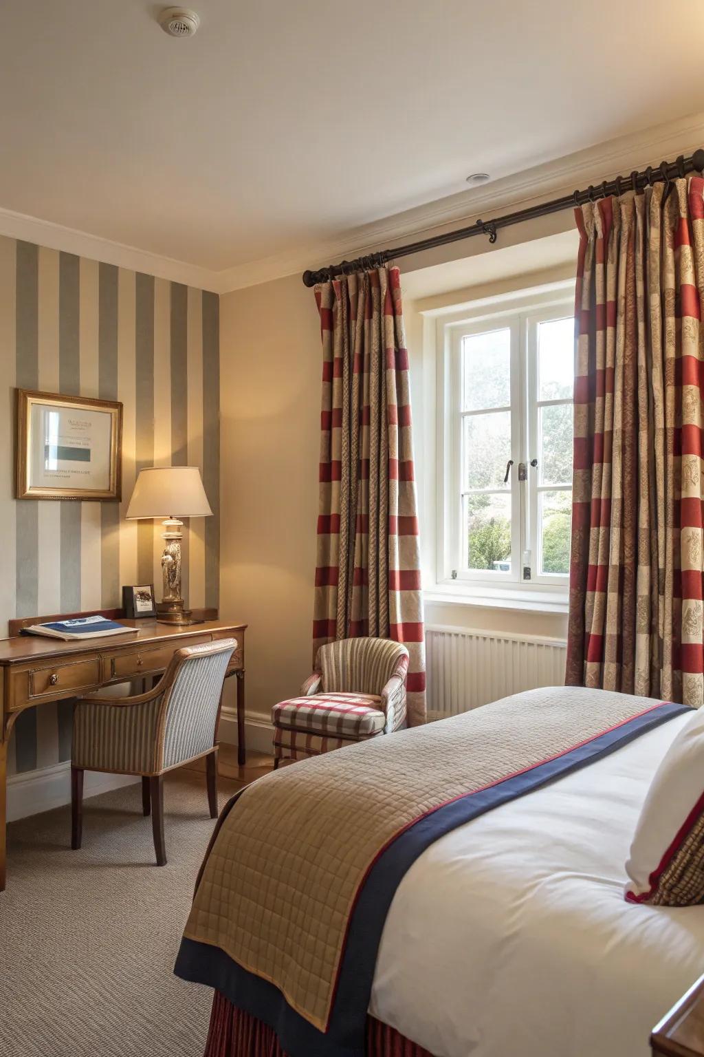 Strong stripes can enhance a room's visual interest.