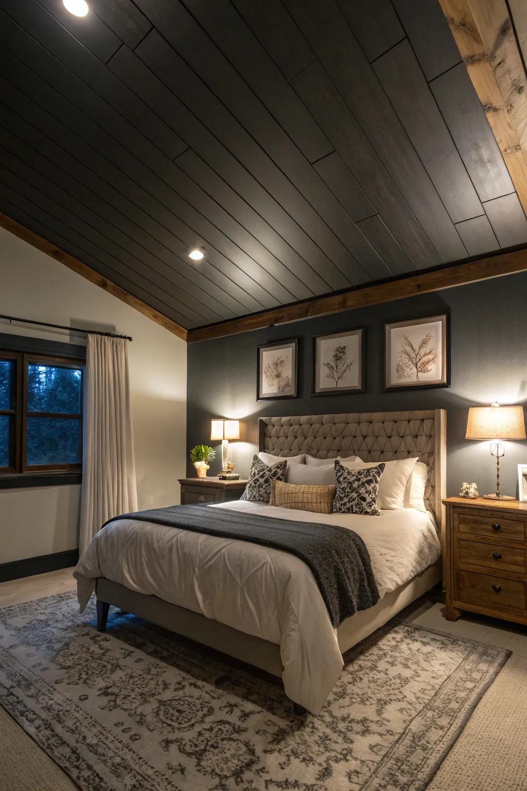 A shadowy ceiling creates an enclosed, cozy ambiance.