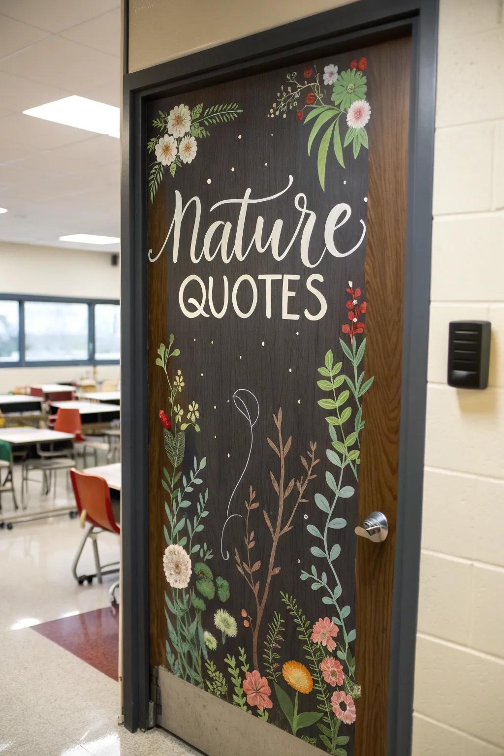 Nature's poetry graces this classroom door, offering inspiration and reflection.