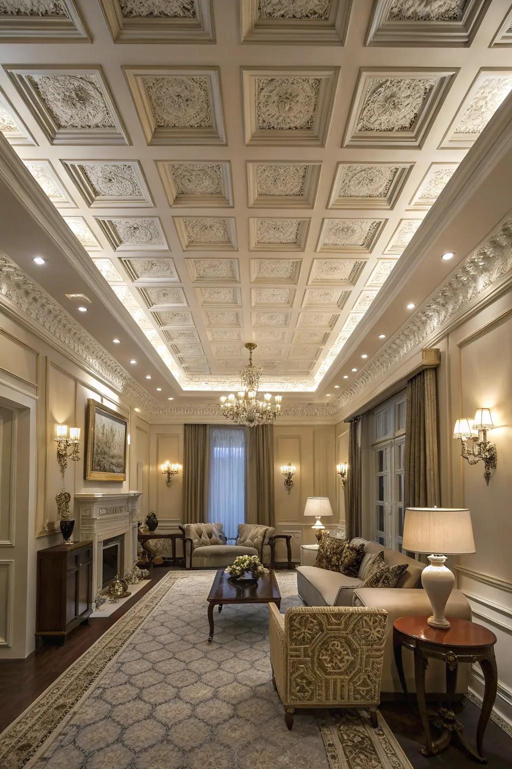 Coffered ceilings add sophistication and architectural interest.