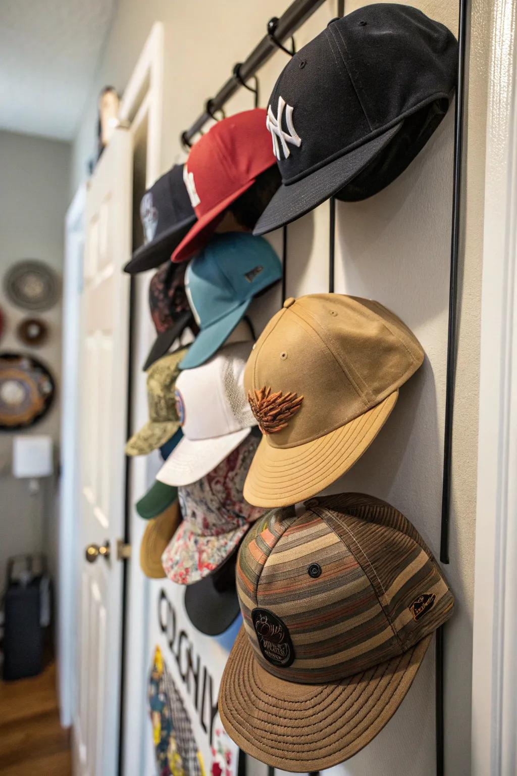 Walls with magnetic properties offer a fresh means to exhibit and rearrange hats.