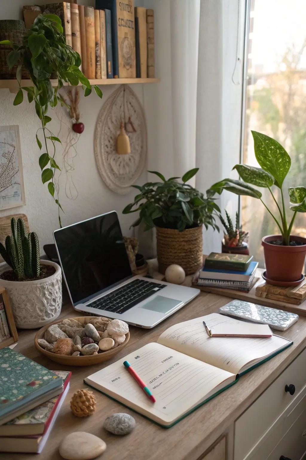 Nature elements that enhance tranquility and focus.