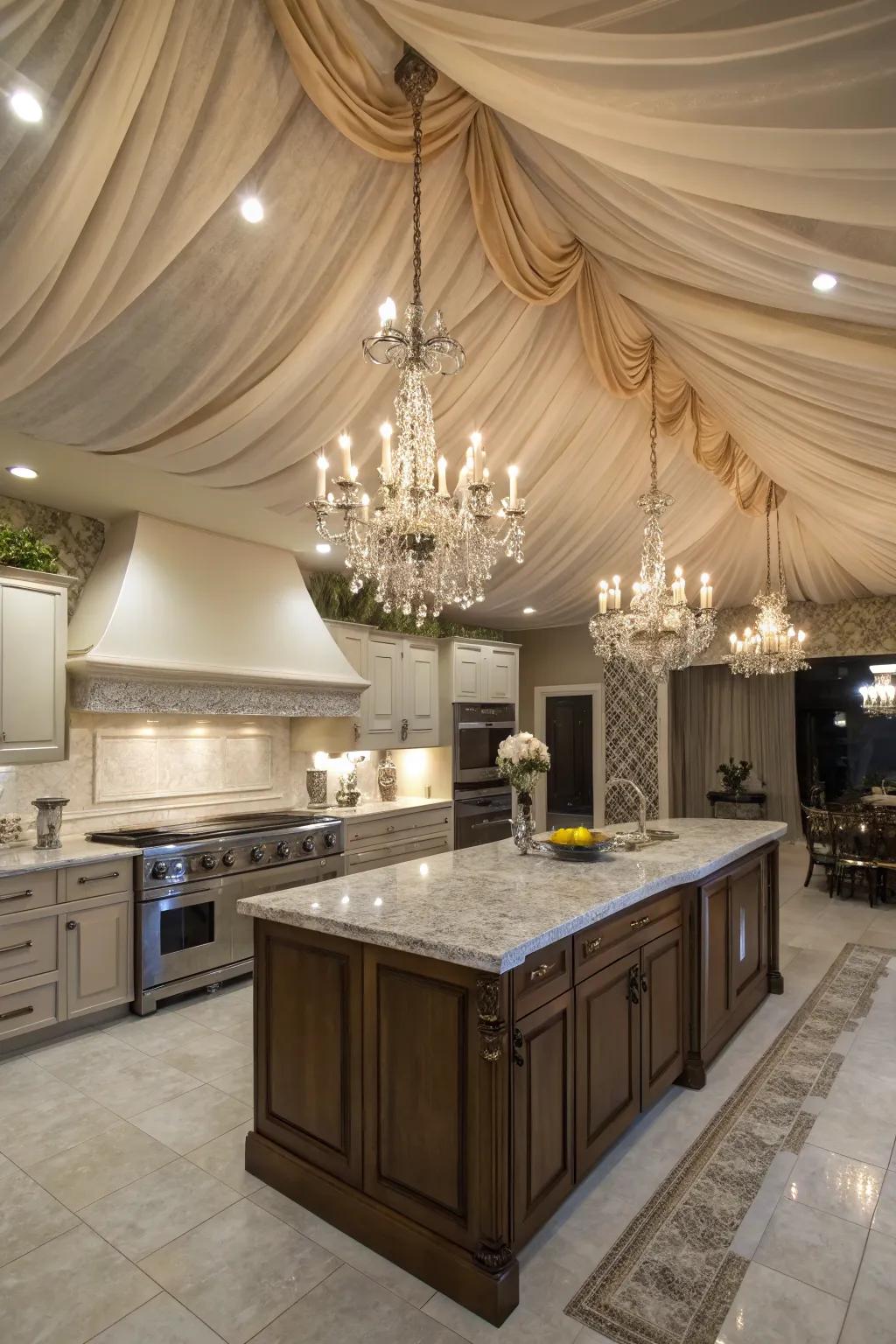Incorporate a luxurious feel with fabric-draped ceilings.