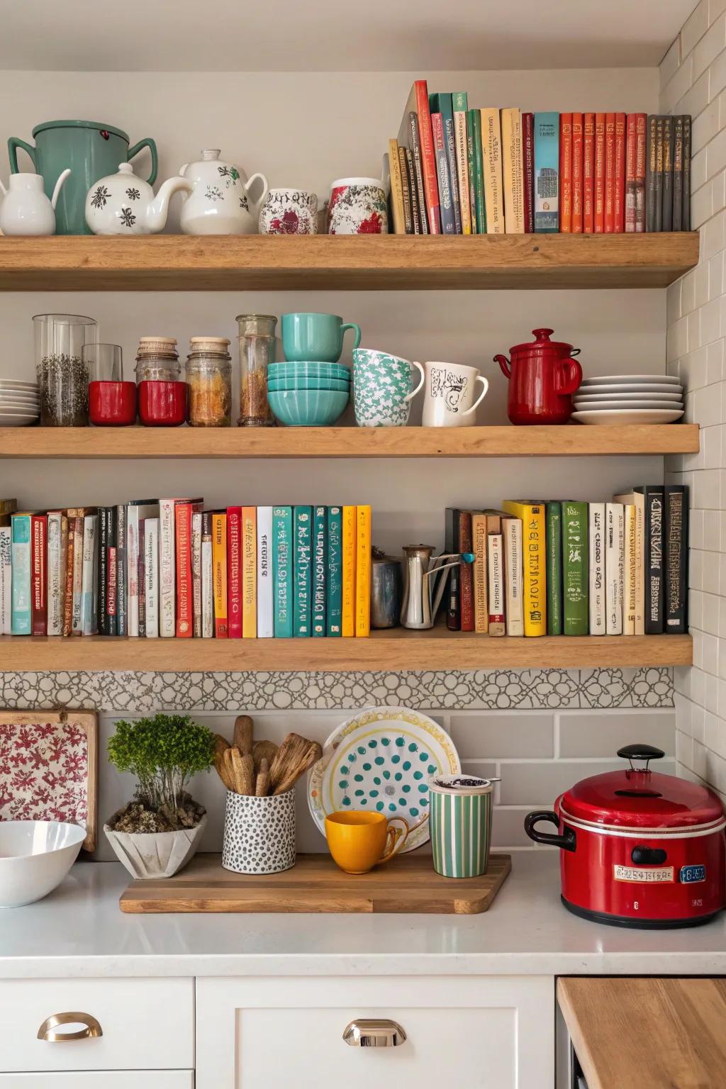 Cookbooks on display for easy access.