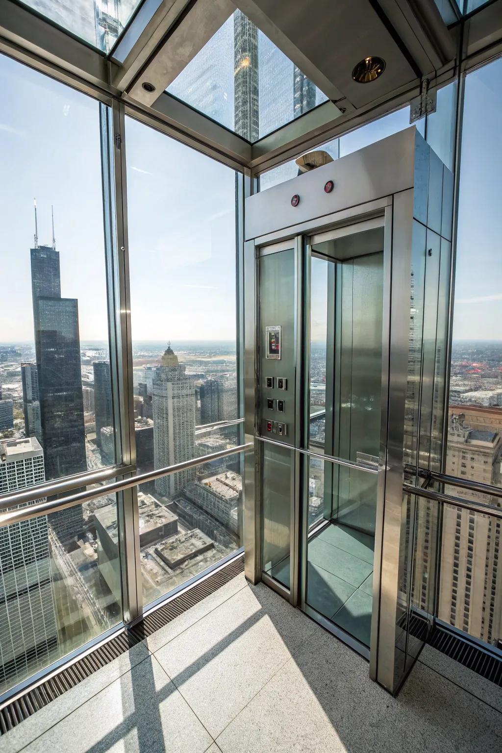Glass elevators showcase stunning vistas and a contemporary aesthetic.
