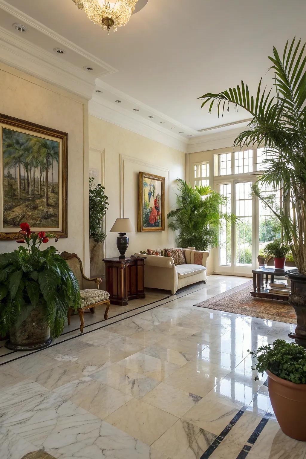 Feature decor components enhance marble flooring's charm.