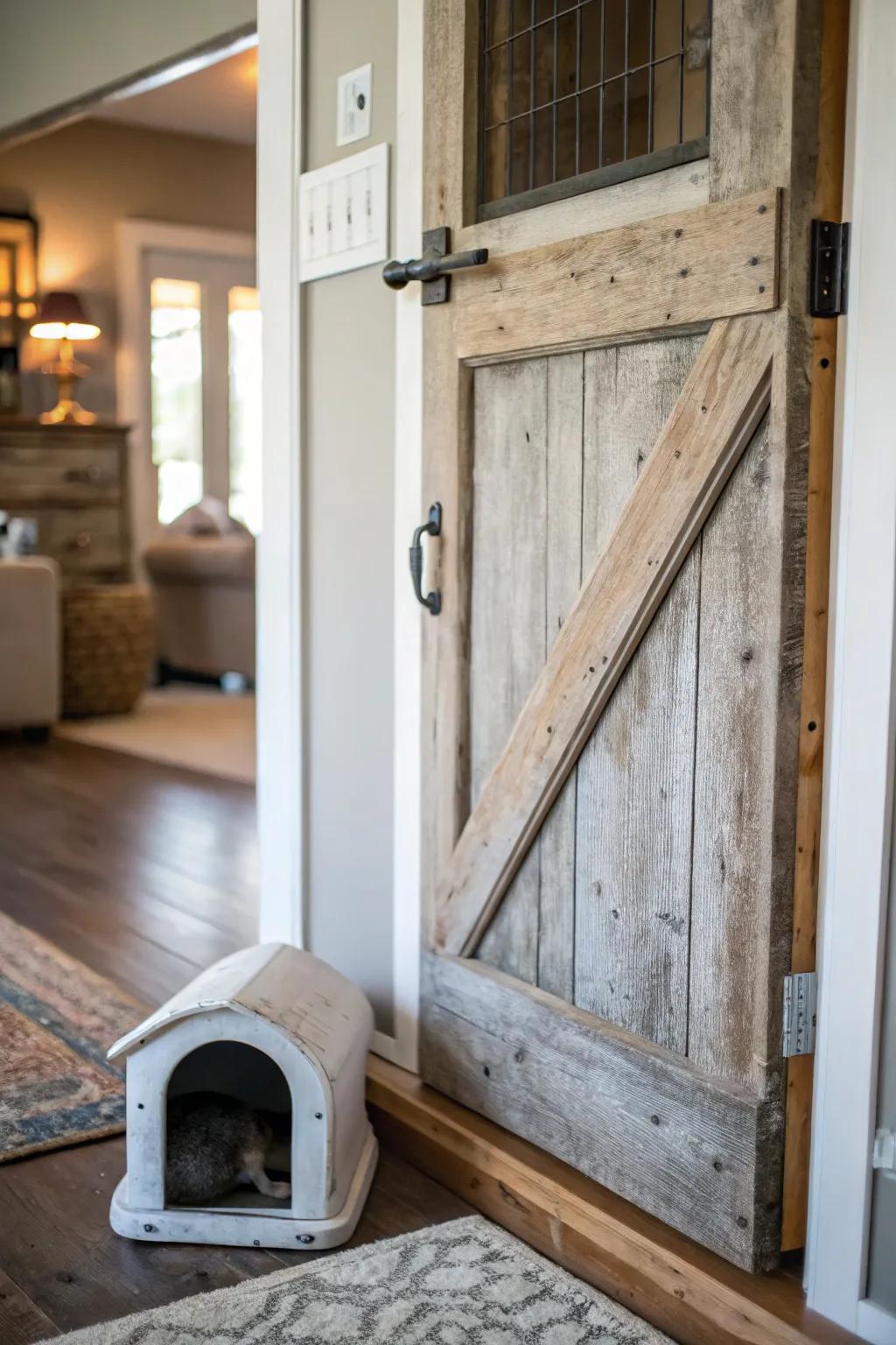 Pet-friendly barn doors blend practicality with aesthetics.