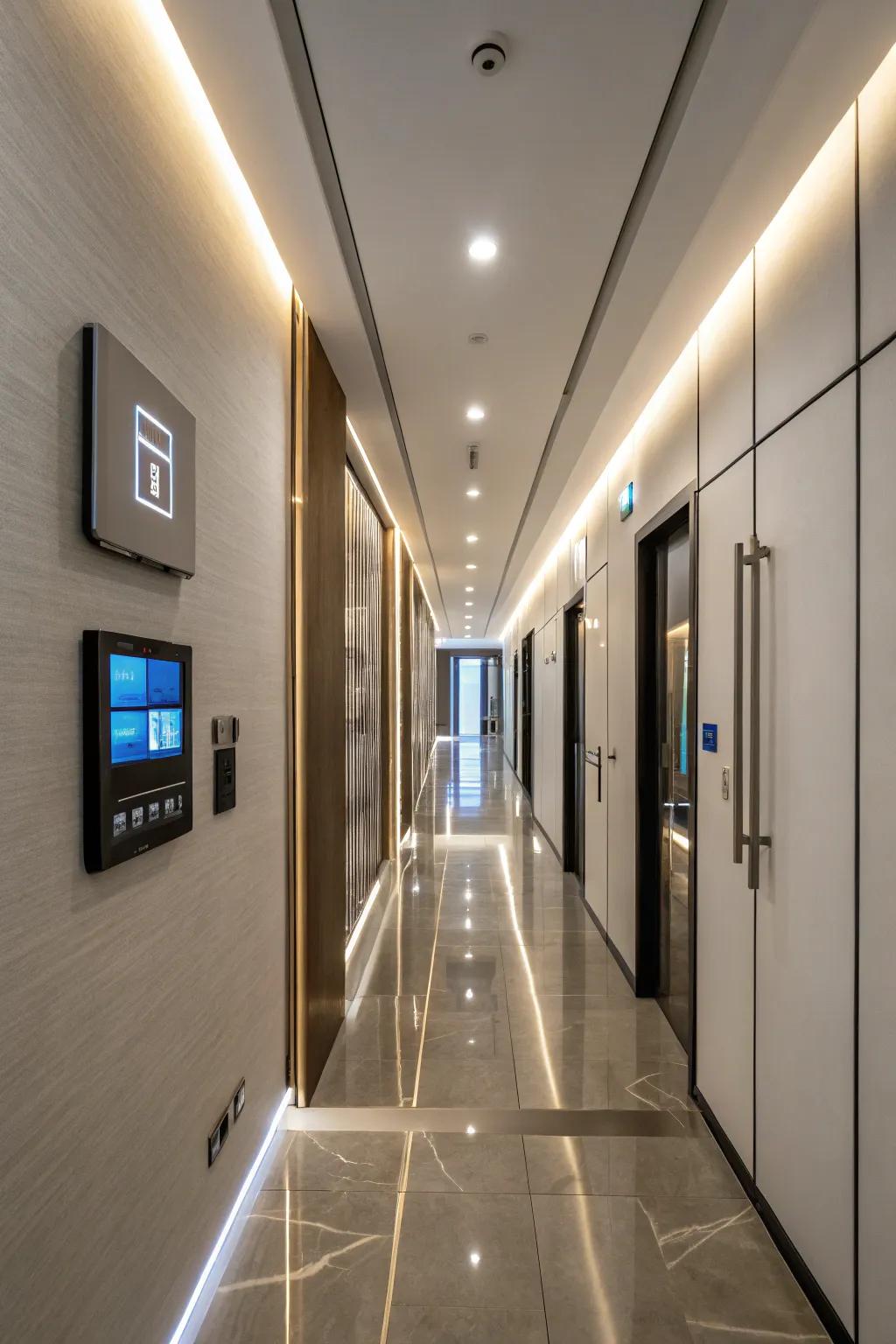 Smart technology introduces ease and modernity to the hallway.