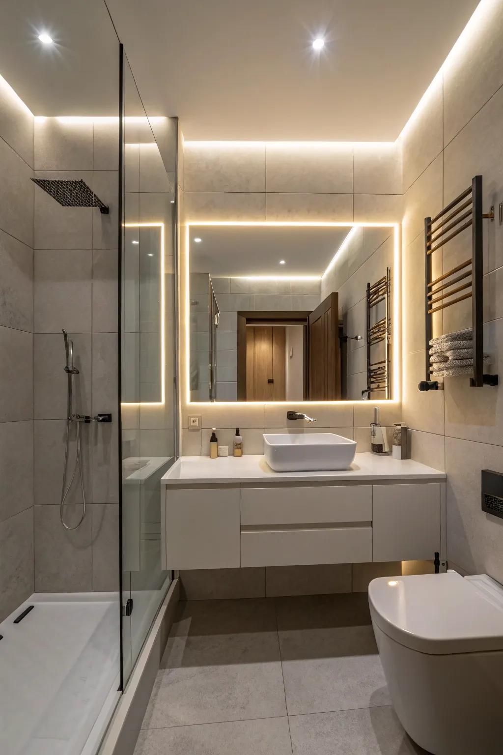 Discreet lighting provides a soft, ambient glow.