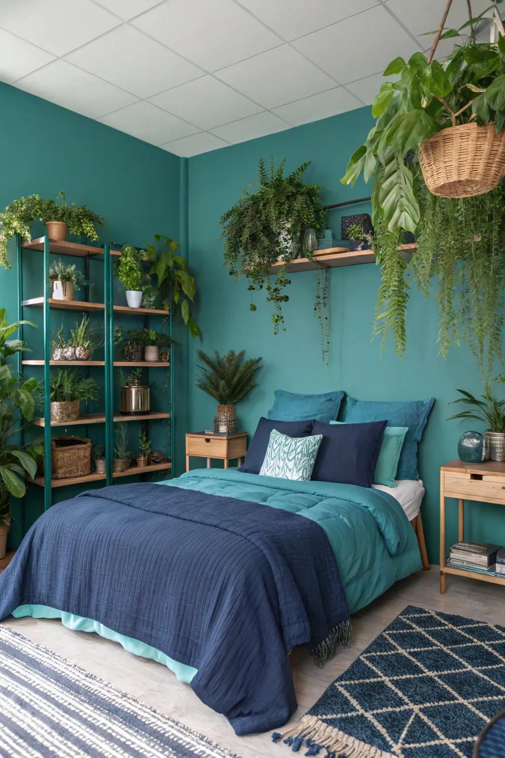 Bold color schemes benefit from the addition of energizing balance provided by greenery.