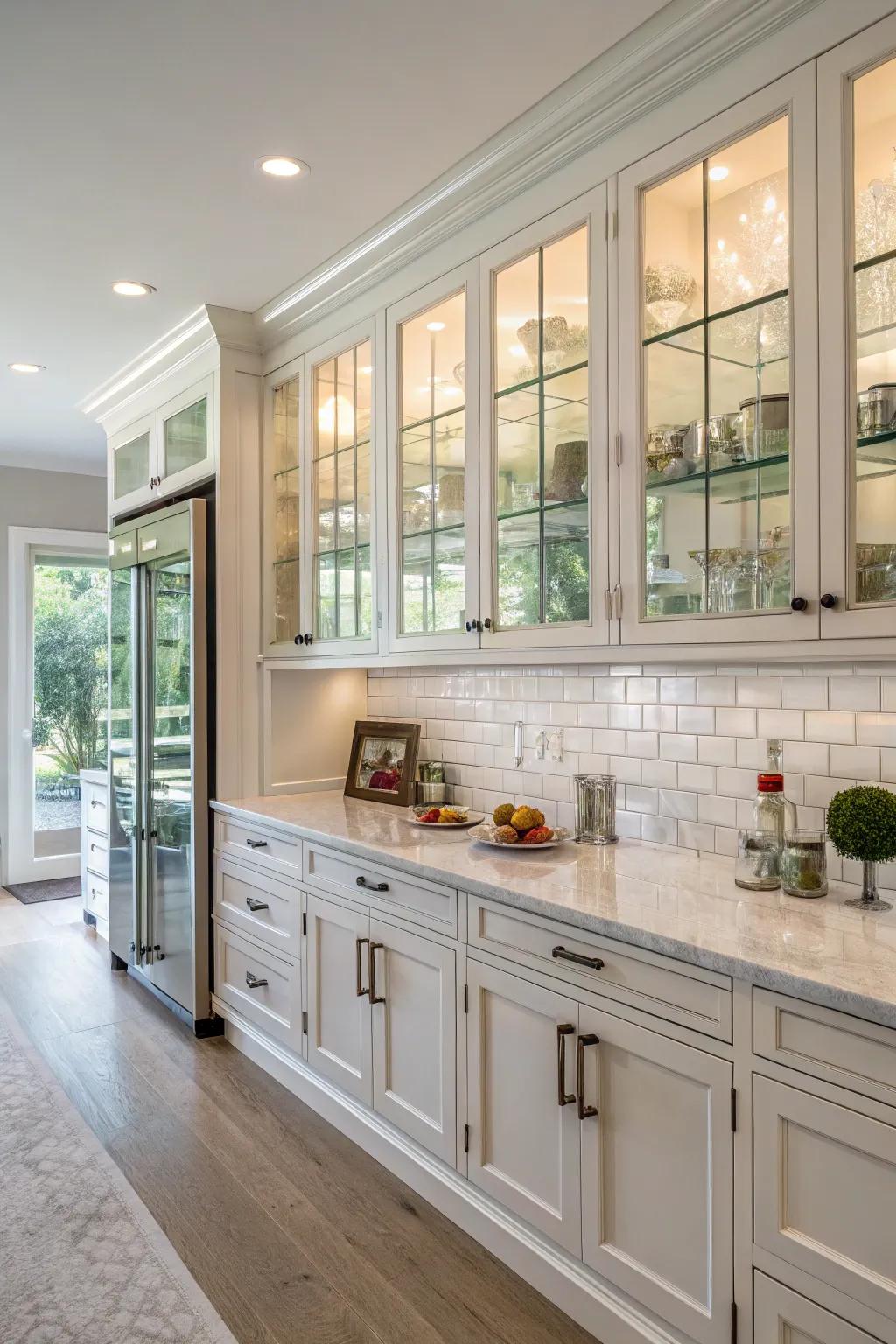 Glass elements enhance the brightness and openness of the kitchen.