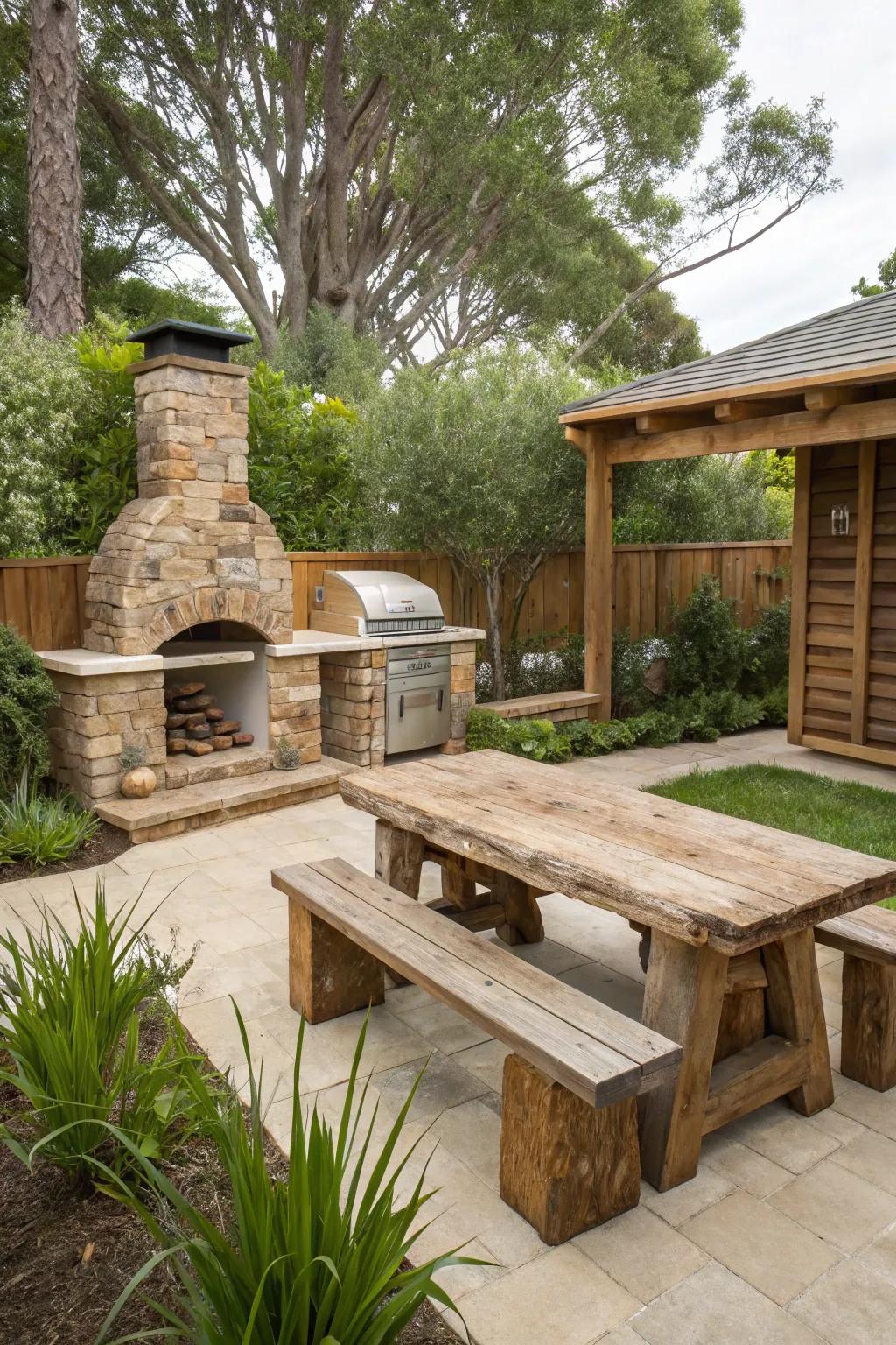 Sustainable materials create an eco-conscious BBQ space.