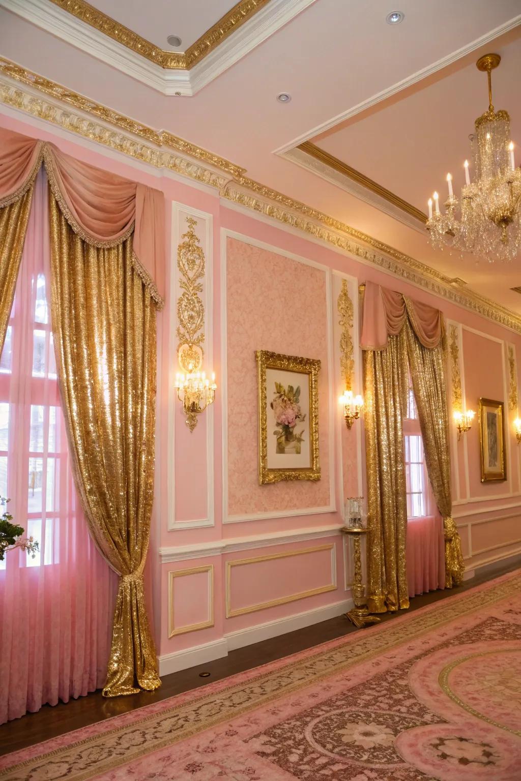 Rosy and gold components introduce opulence and style.
