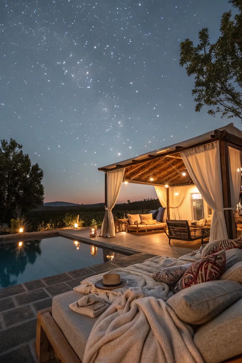 A stargazing cabana designed for magical night-time relaxation.