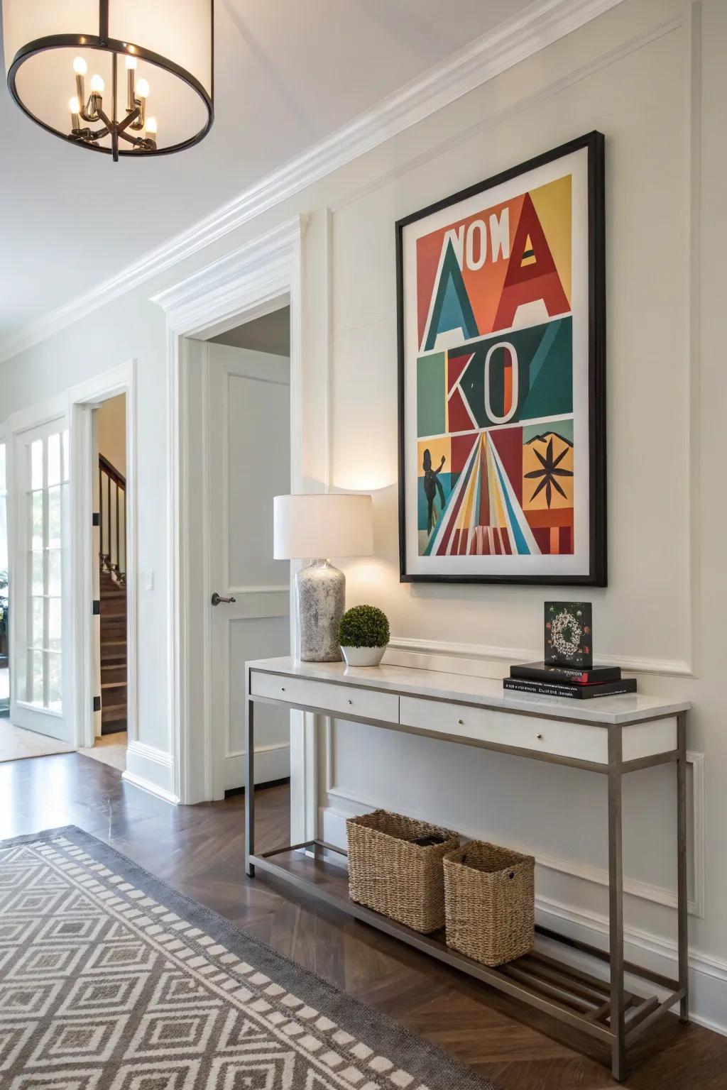 An abstract name sign appending intrigue to an entryway.
