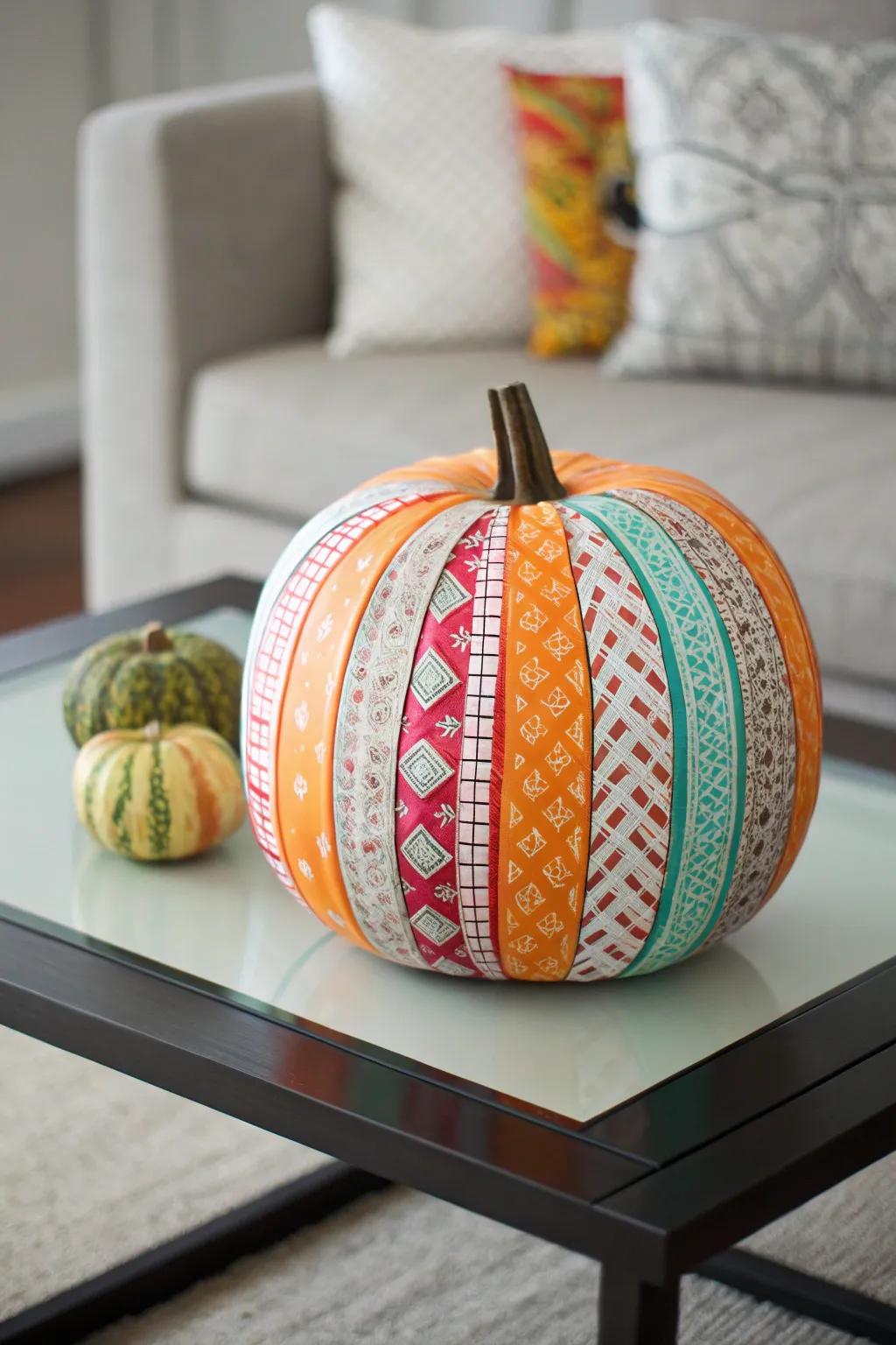 Turn ordinary pumpkins into extraordinary artworks using washi tape.