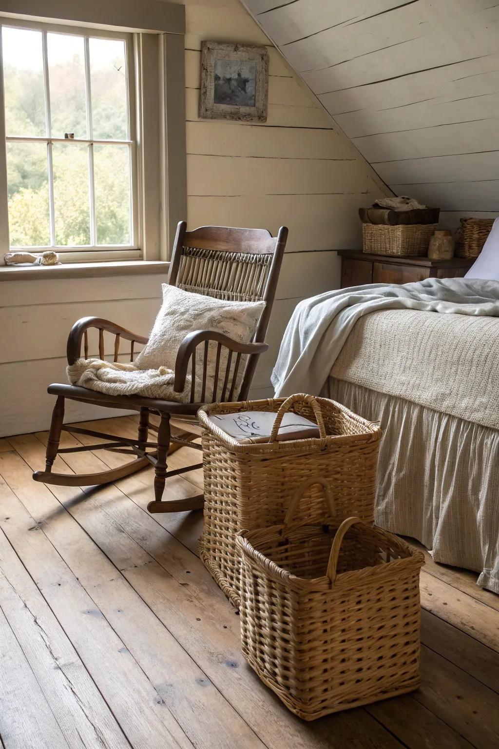 Wicker accents add texture and appeal.