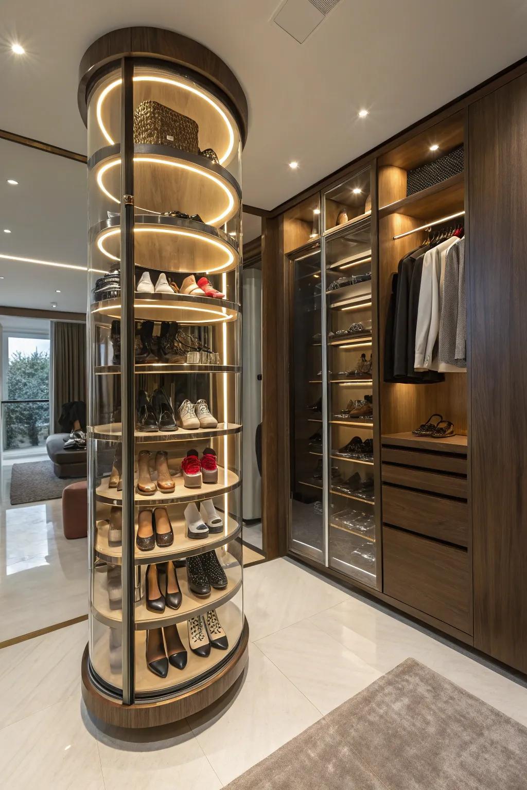 Experience luxury with a rotating shoe carousel.