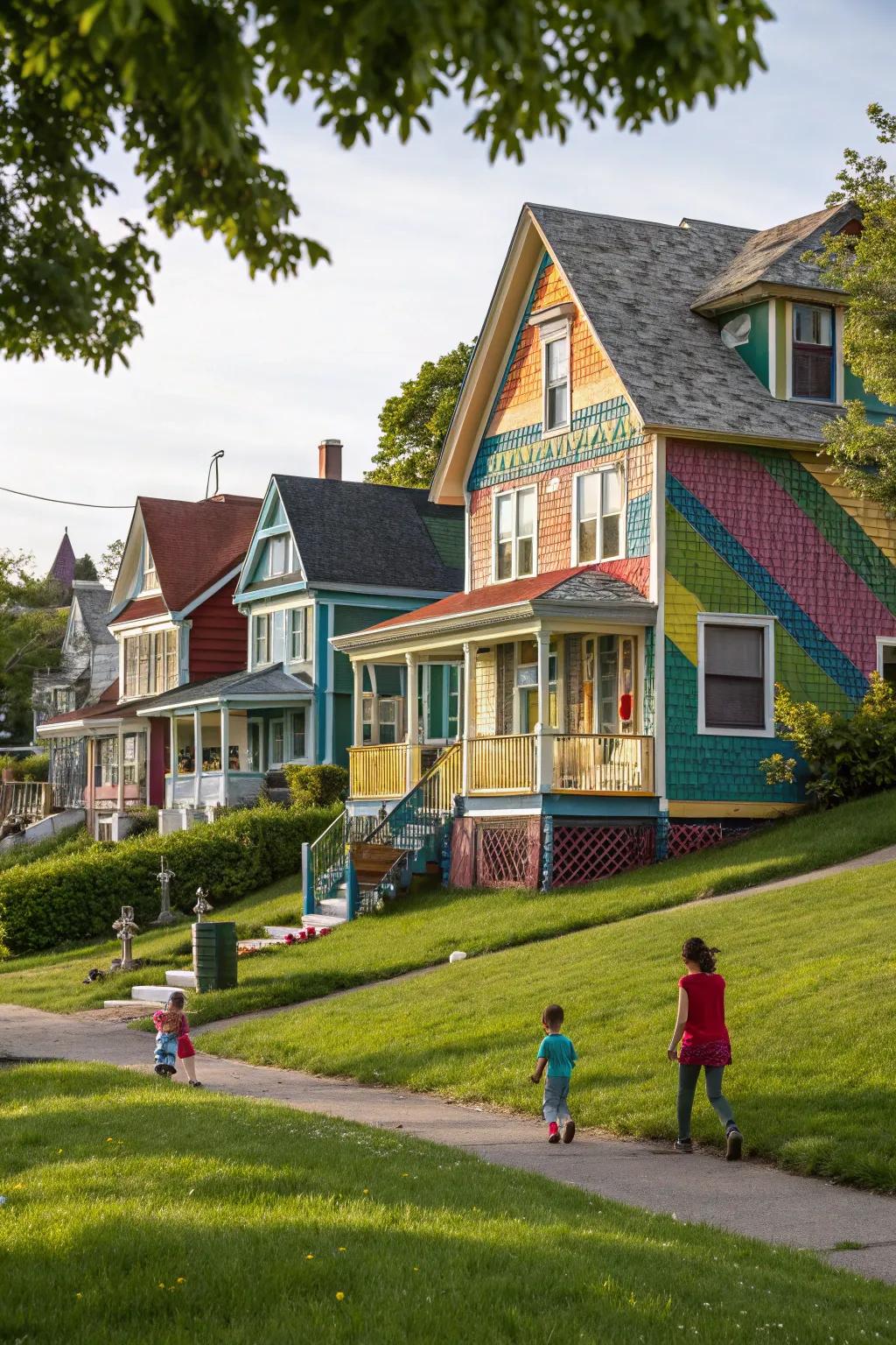 Painted shingle cladding introduces a playful touch.