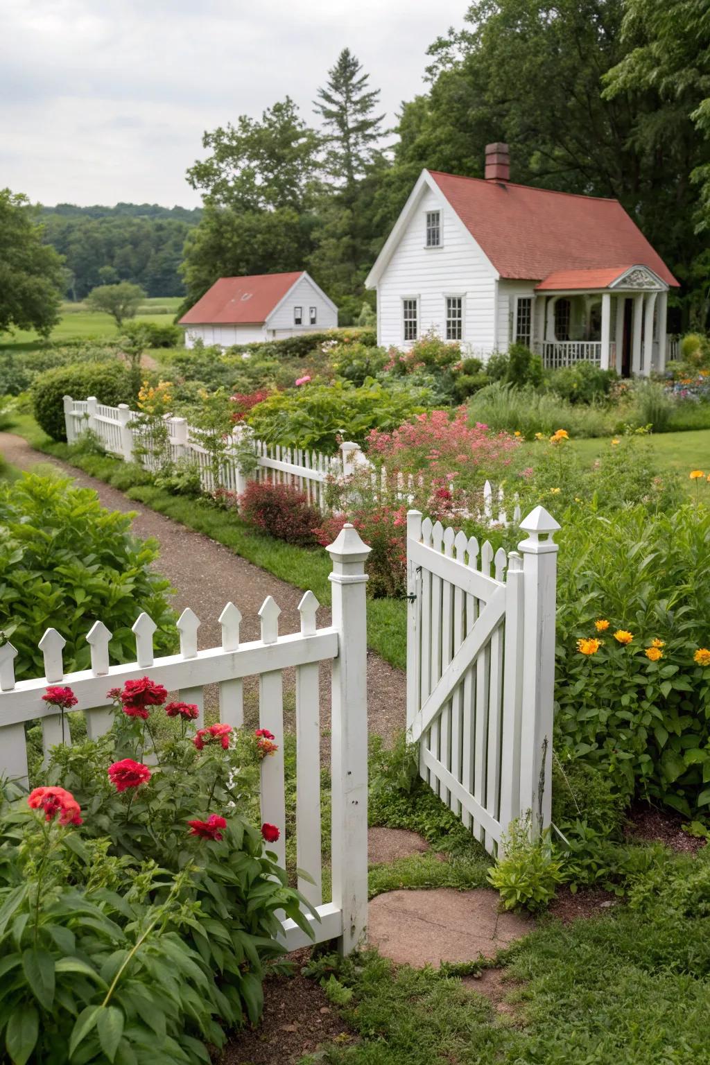 A classic white picket boundary adding ageless charm.