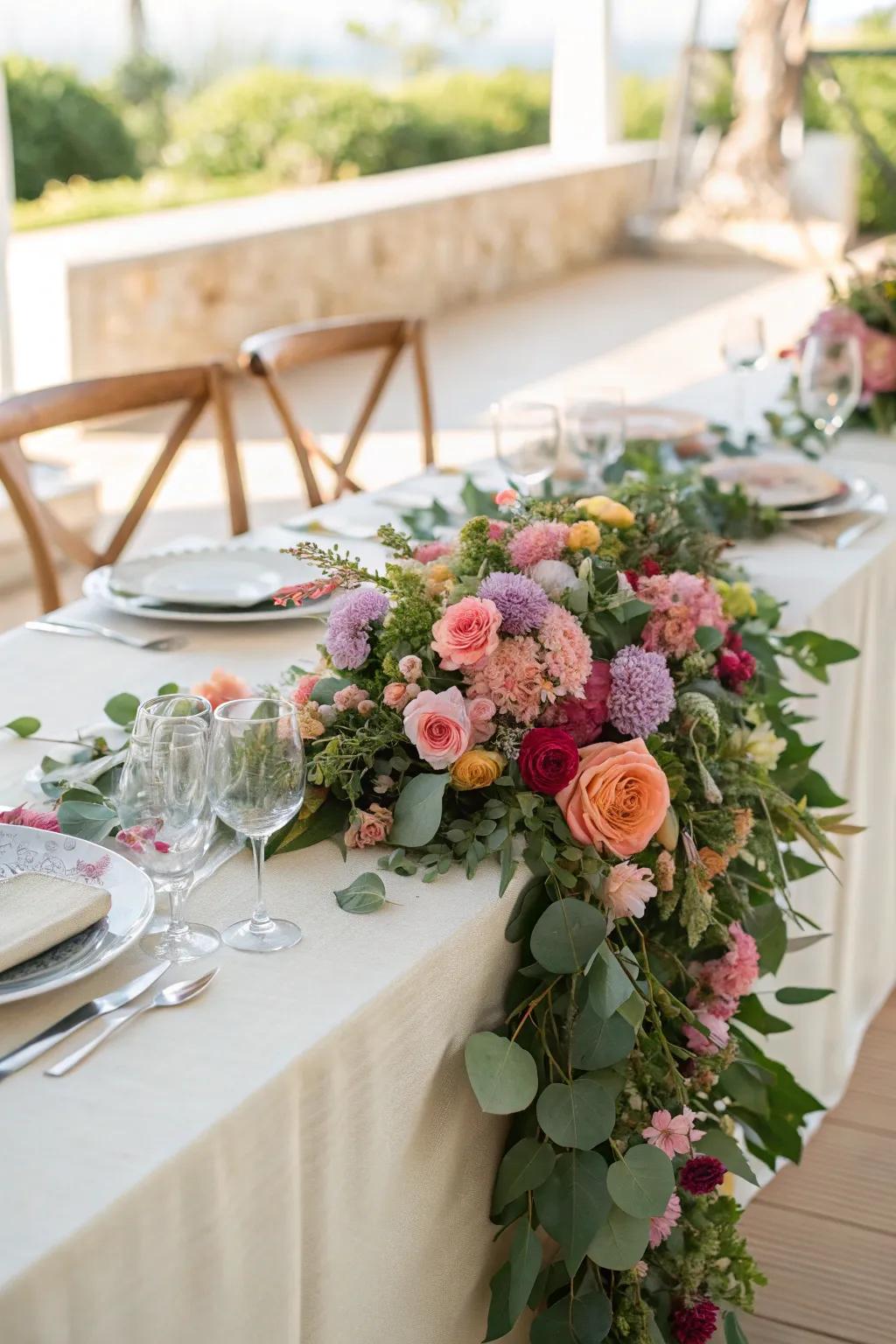 DIY floral garlands add a lush and vibrant touch.