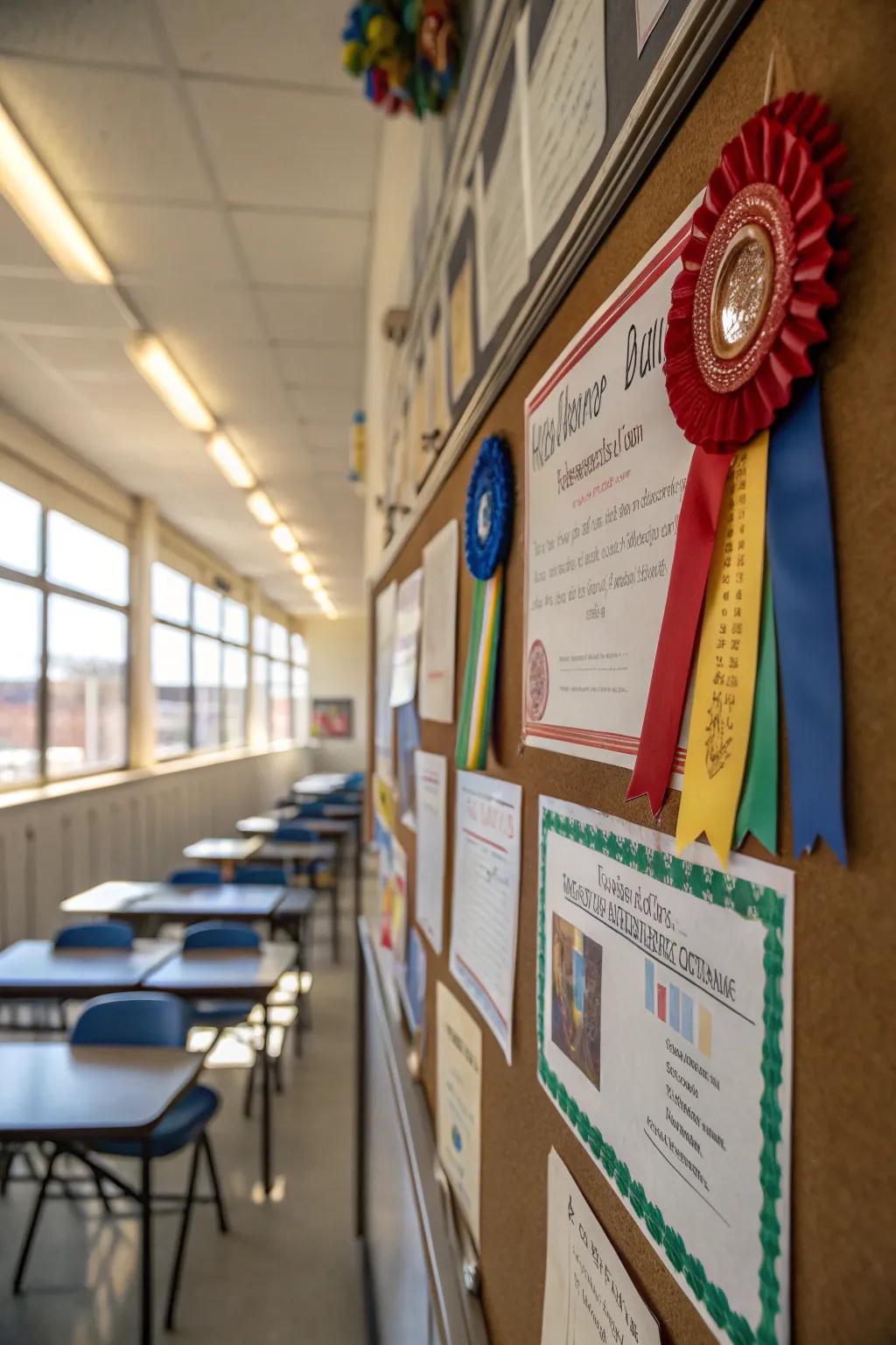 An award-inspired display lauding the distinctive attributes of teaching professionals.