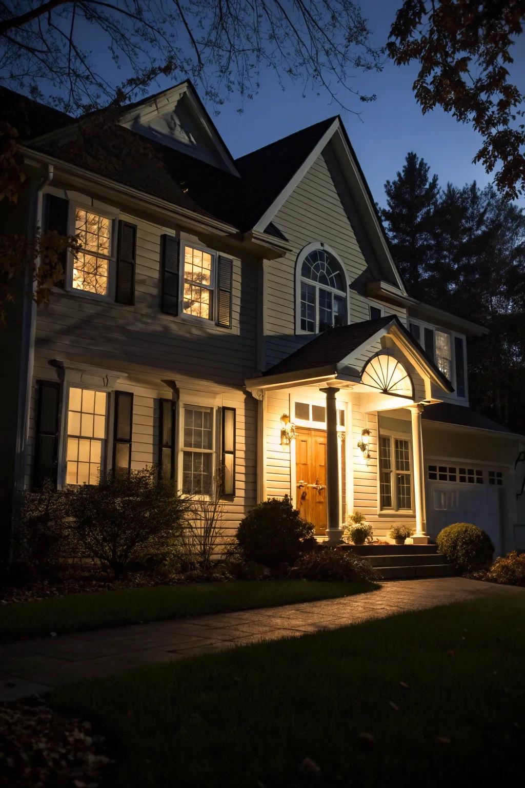 Striking shadows bring depth and charm to the home's facade.