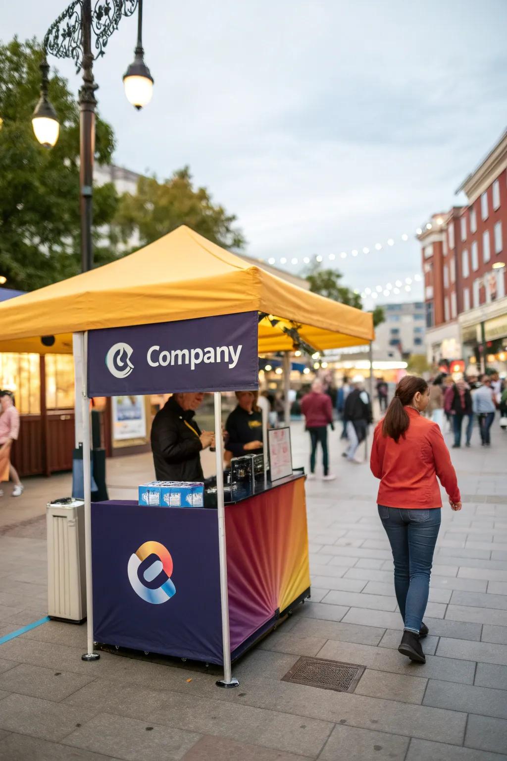 A branded canopy offers both function and brand visibility.