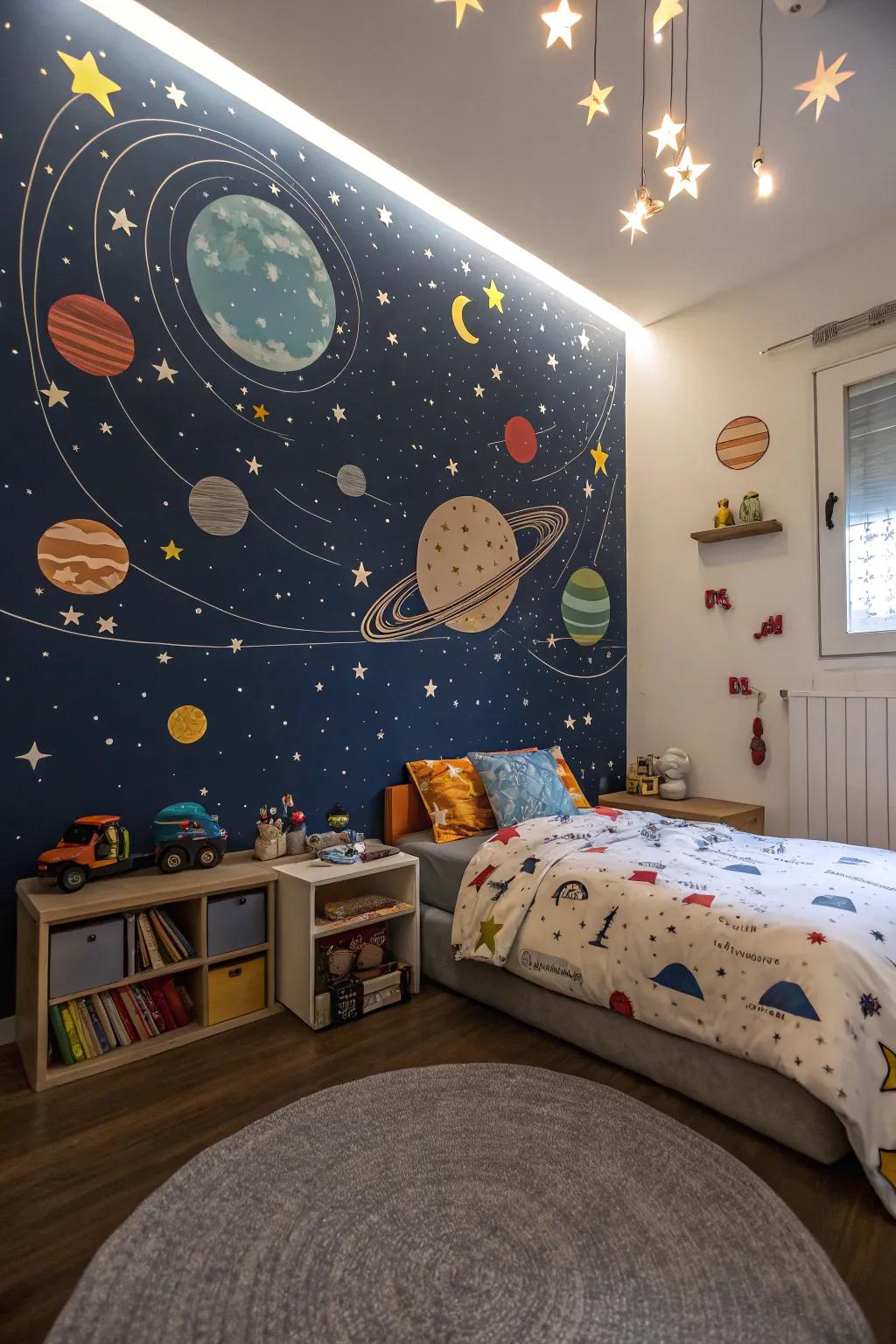 Inspire wonder with a cosmic mural in your child's room.