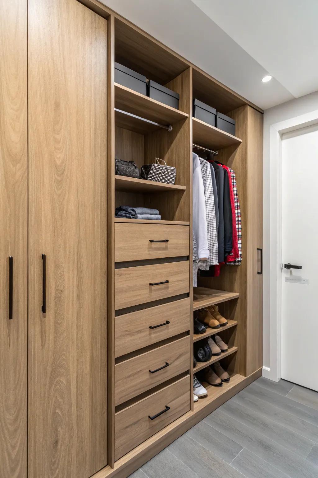 Built-in drawers keep your closet neat and tidy.