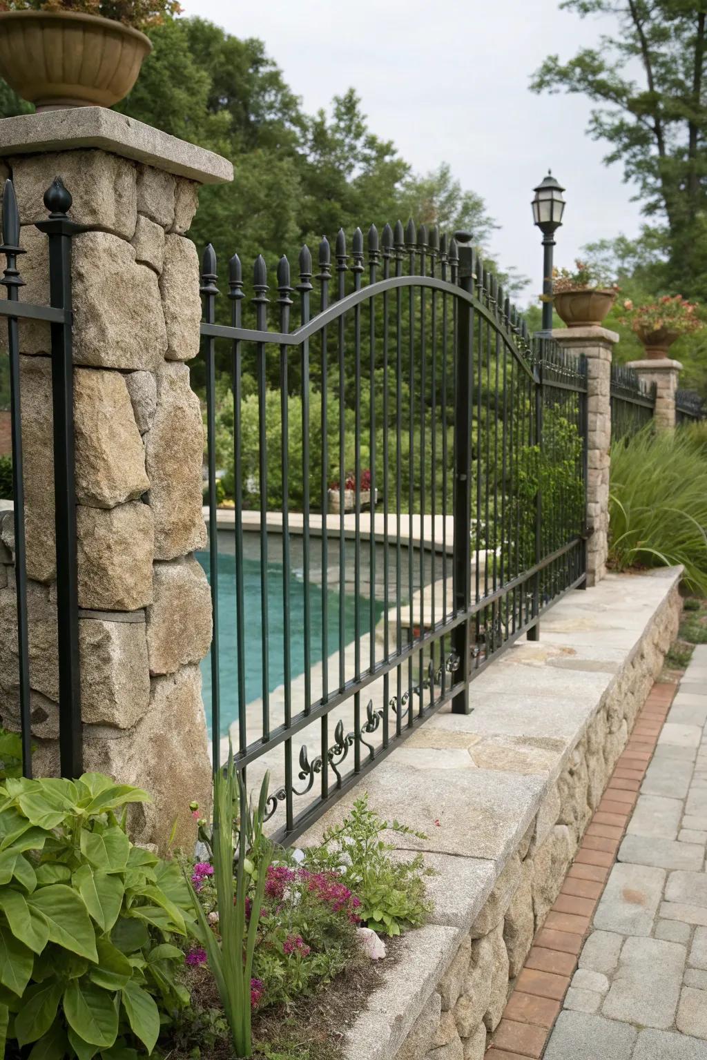 Textured finishes on the metal barrier mimic natural elements.