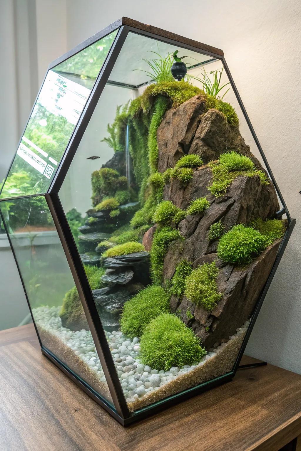 Forge depth via a mysterious mossy precipice design.