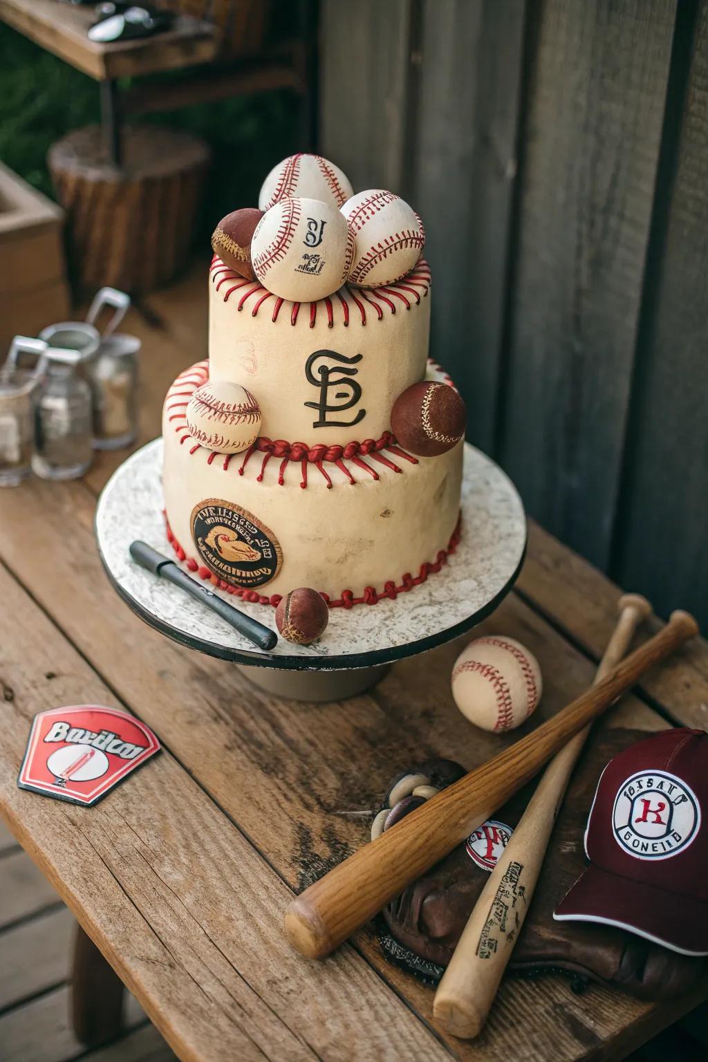 A vintage baseball cake that’s both elegant and nostalgic.