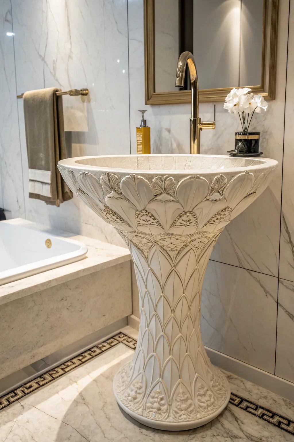 A sculptural basin acts as a distinctive bathroom art piece.