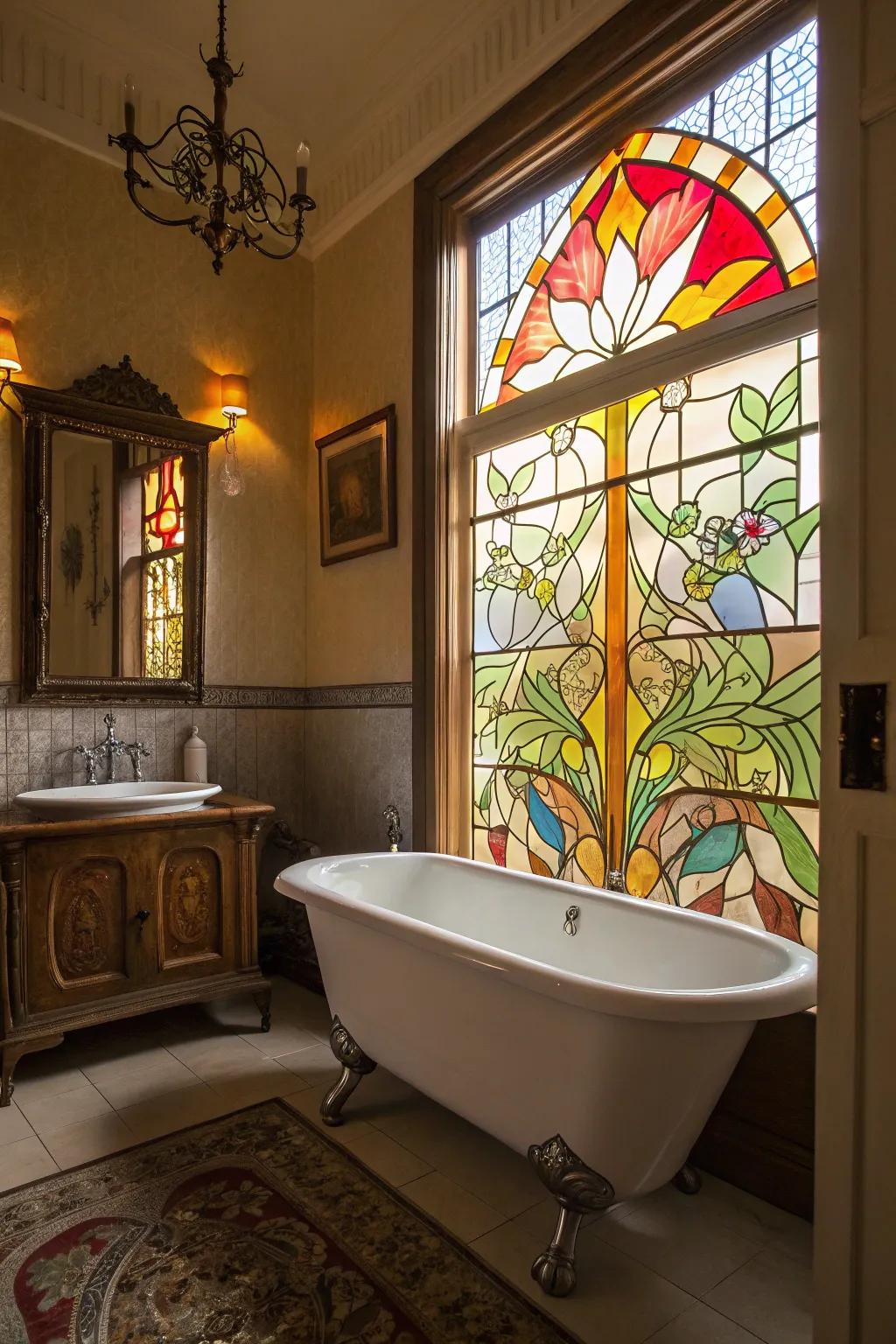 Artistic privacy: Dyed glass transforms your window into a focal point.